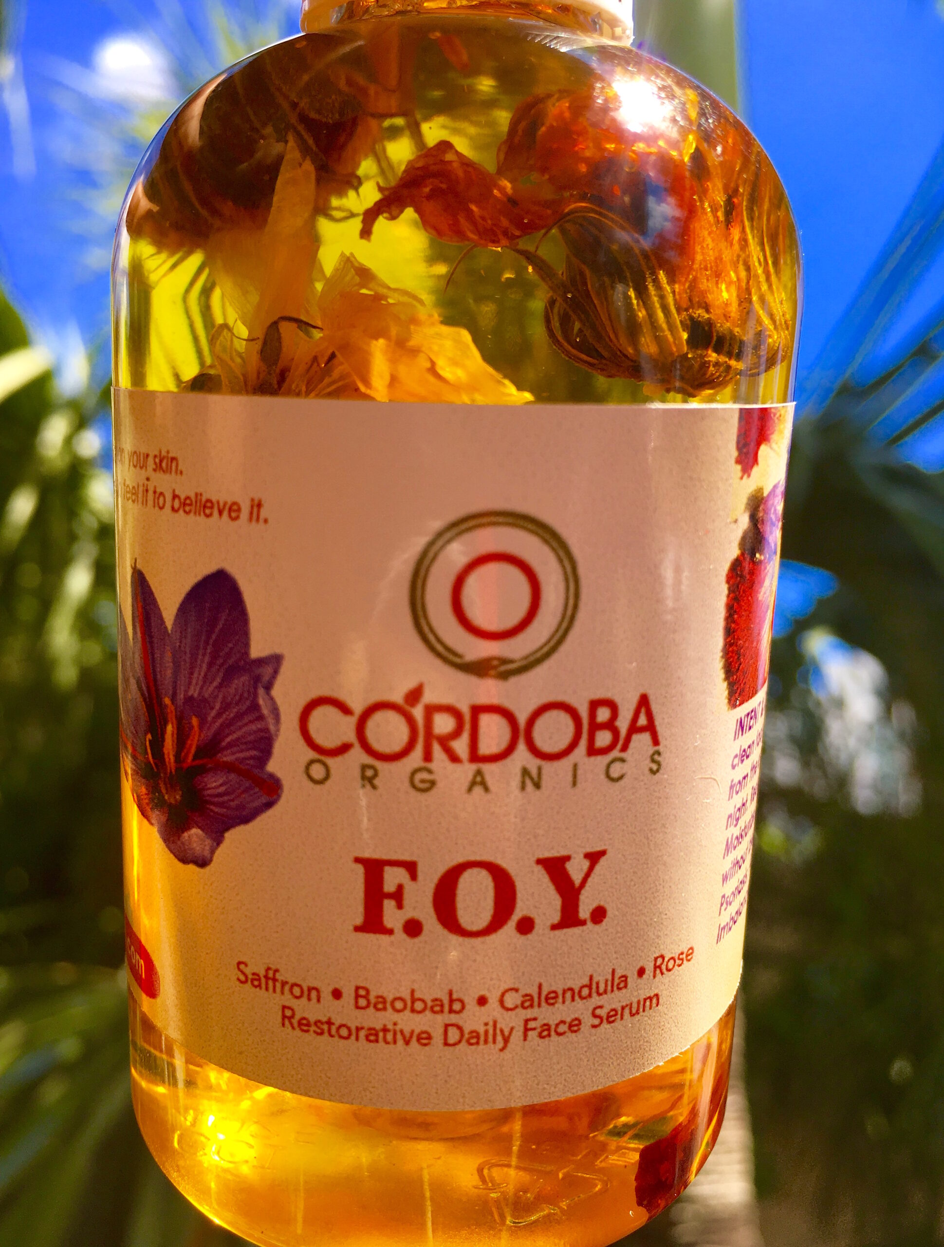 Fountain Of Youth "F.O.Y." Organic Saffron Baobab Calendula Rose Restorative Daily Face Serum. Heal. Restore. Hydrate.