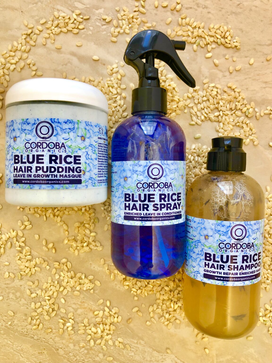 "Thrice Rice" Gift Set. Recieve ALL Three 8oz. Blue Rice Hair Products